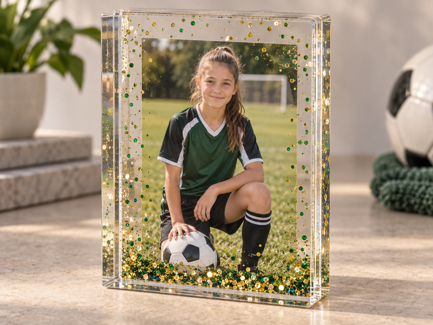 Personalized soccer glitter block photo keepsake